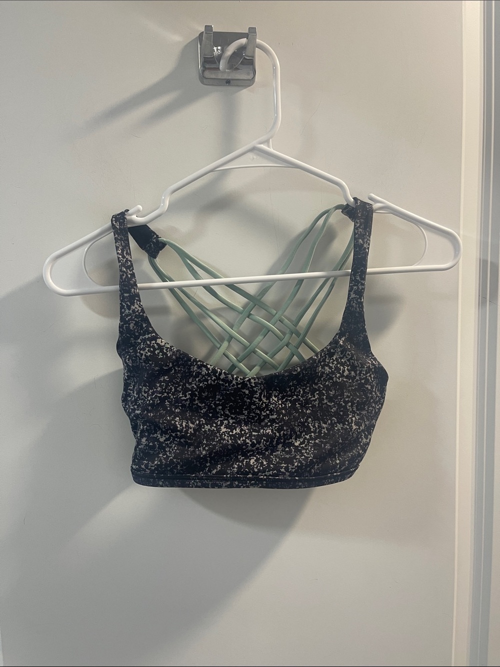 Lululemon Strappy Back Athletic Bralette - Black Speckle and Mint Logo Missing